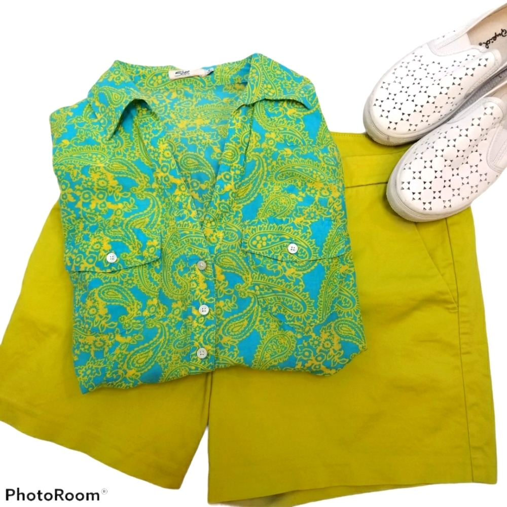 Silver Jean Company Long Sleeve Button Up Top Cotton And Silk - Picture 3 of 6